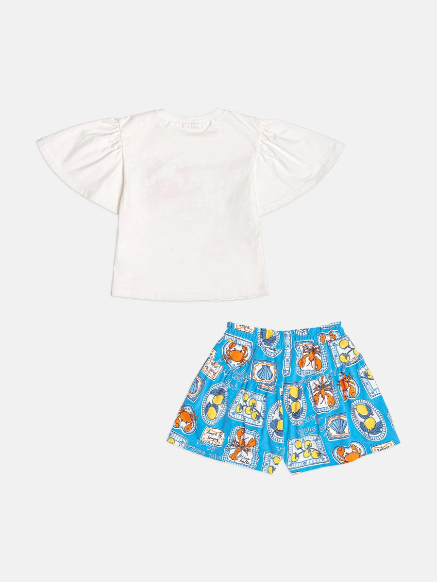 Conjunto Infantil Menina Momi com Shorts Azul e Blusa Siri Strass