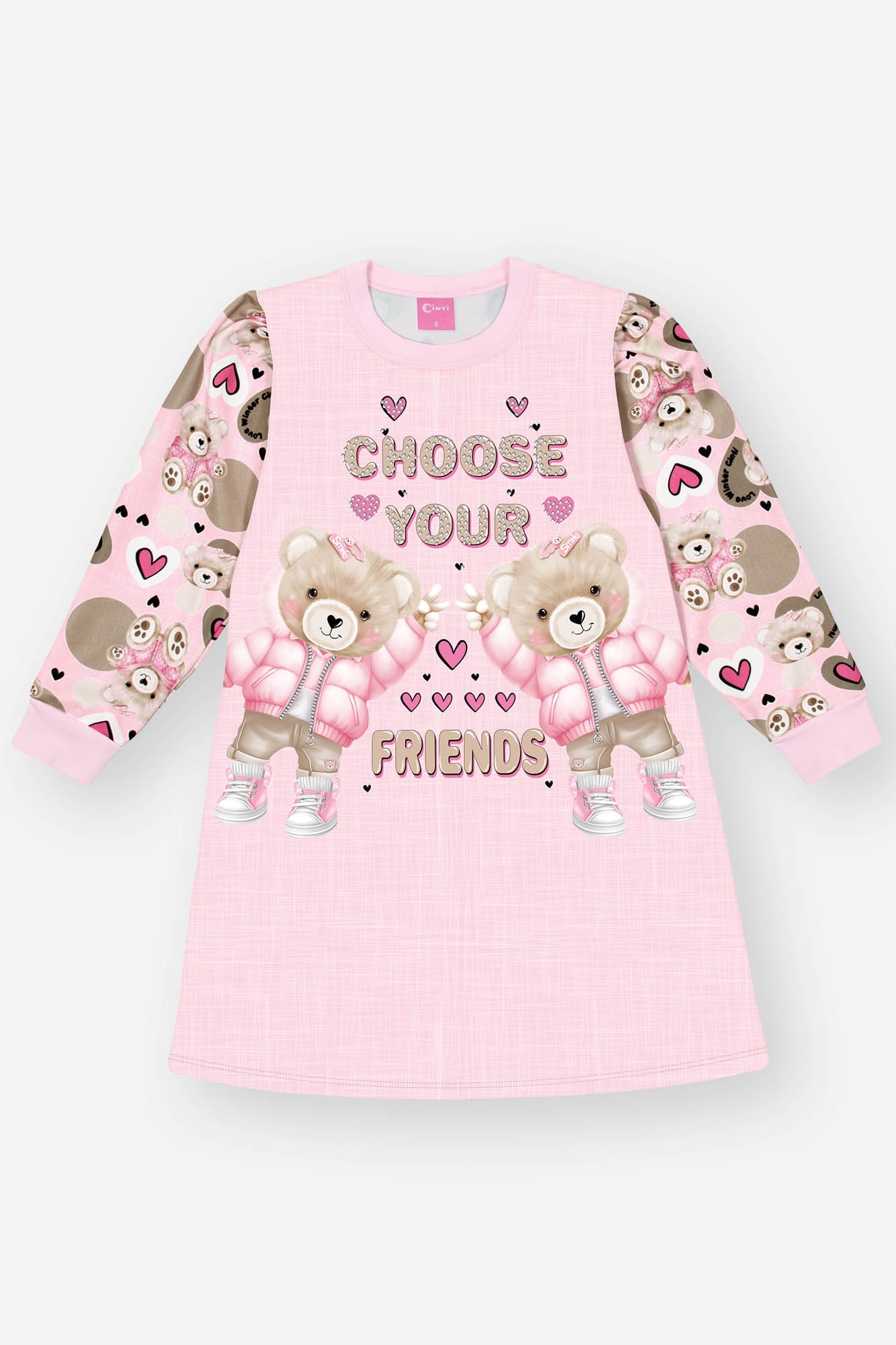 Vestido Infantil Cinti Inverno Rosa Ursinhos