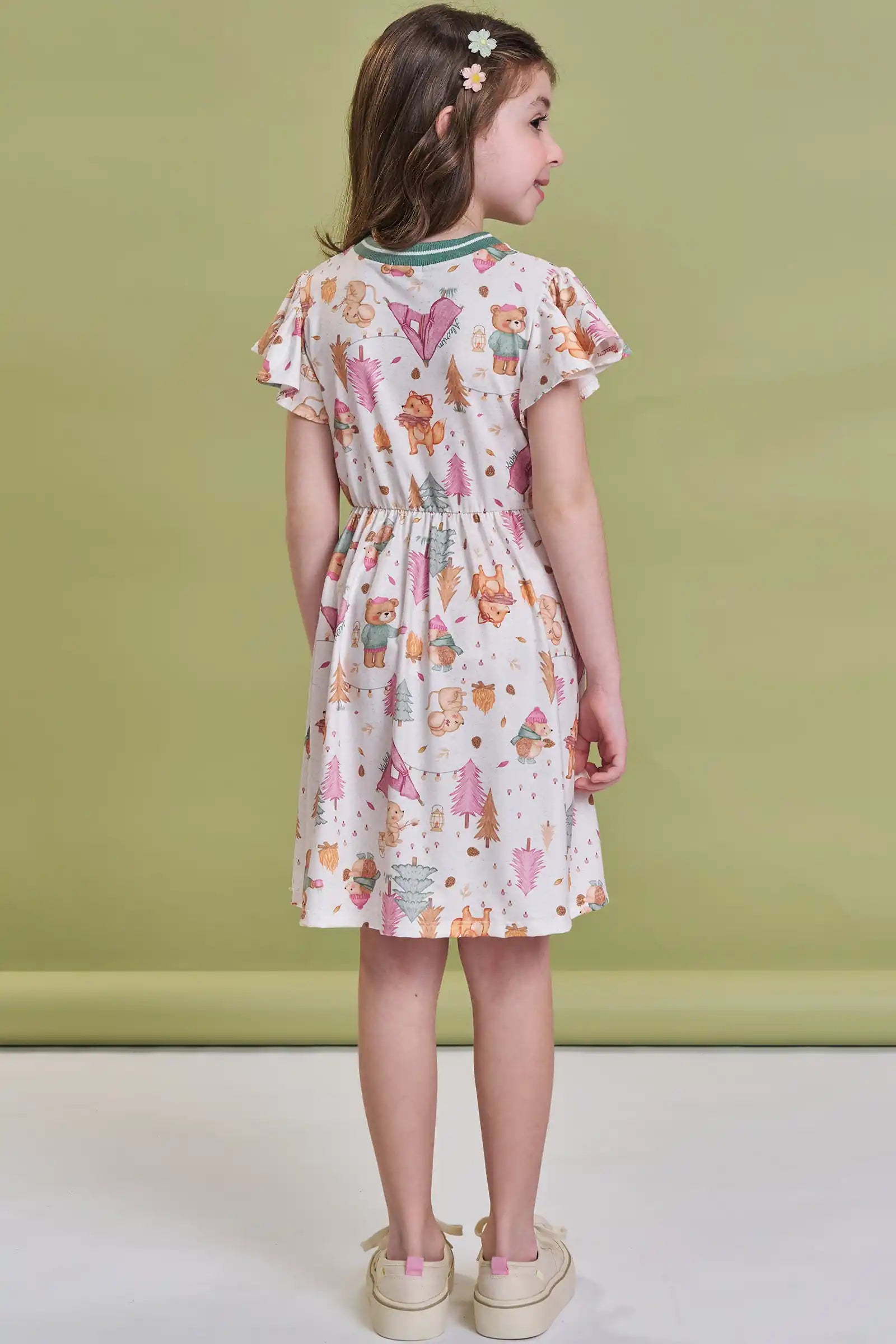 Vestido Infantil Kukiê Inverno Off White Animais na Floresta
