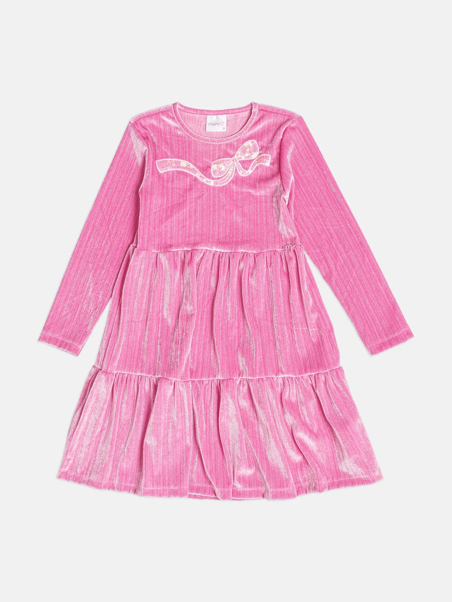 Vestido Infantil Momi Inverno Rosa Lacinho com Bordado