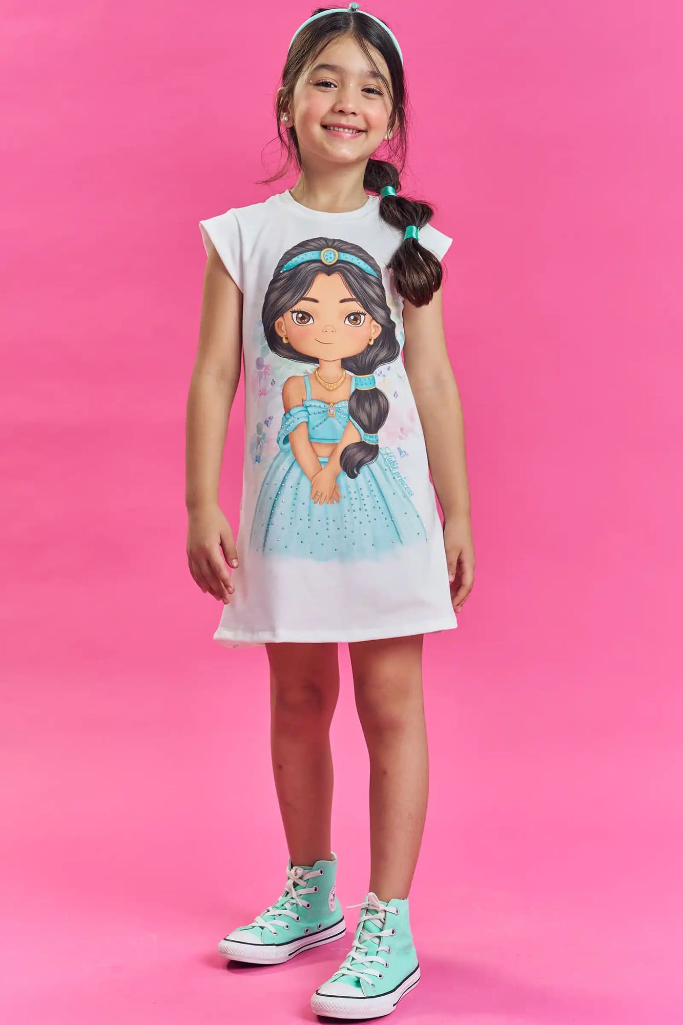 Vestido Infantil Kukiê Verão Branco Princesa Jasmine