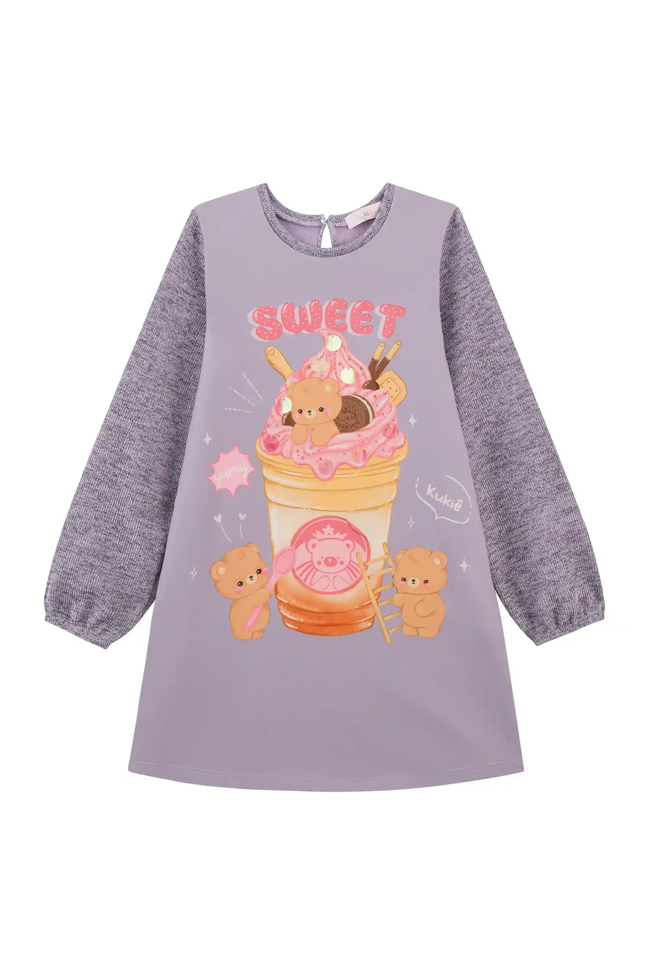 Vestido Infantil Kukiê Inverno Lilás Ursinha Sweet