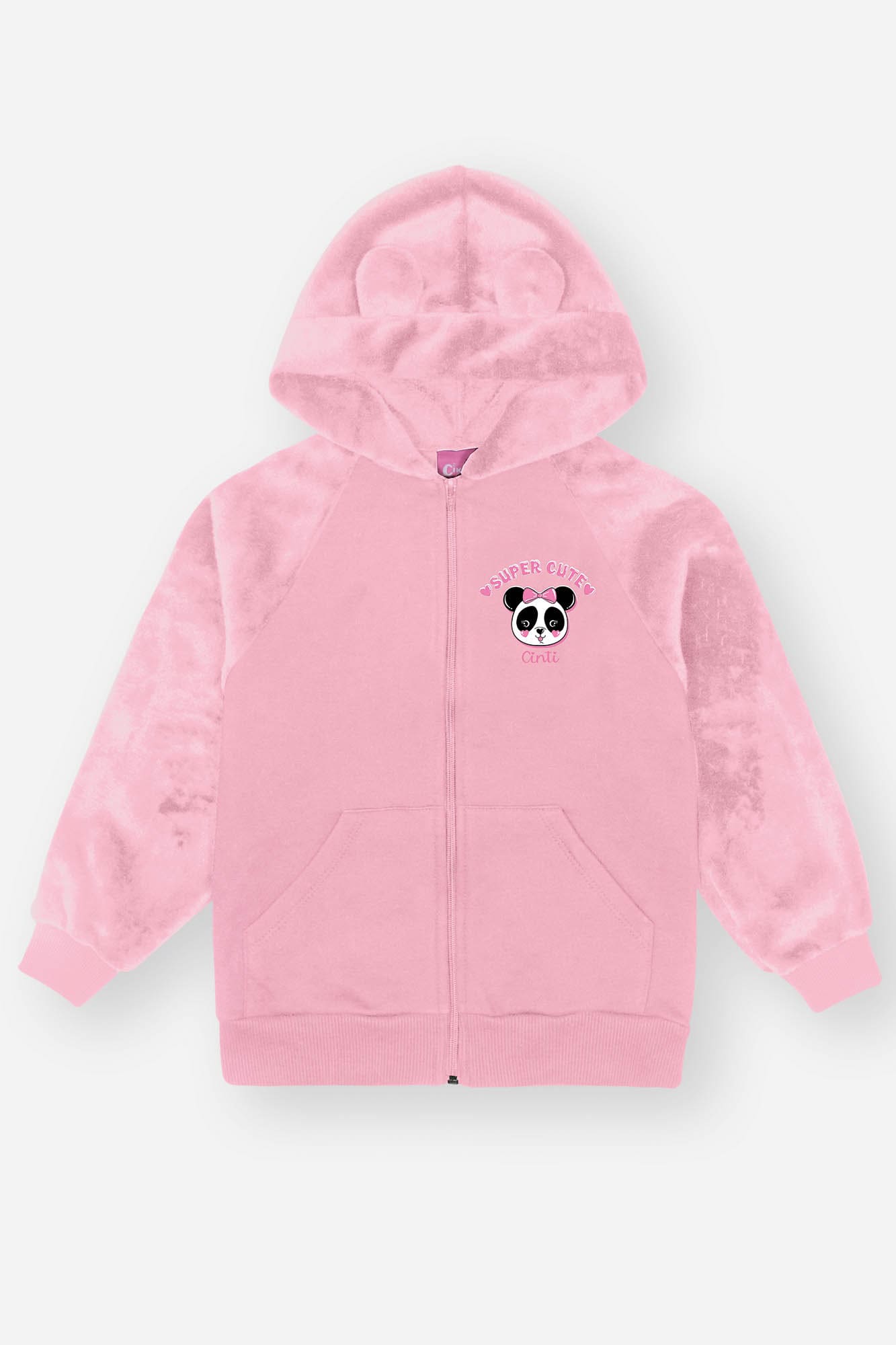 Conjunto Infantil Cinti Inverno Calça e Moletom Flanelado Rosa Panda