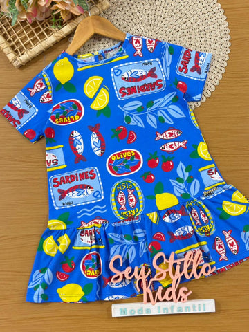 Vestido Infantil Bimbi Azul Sardinhas