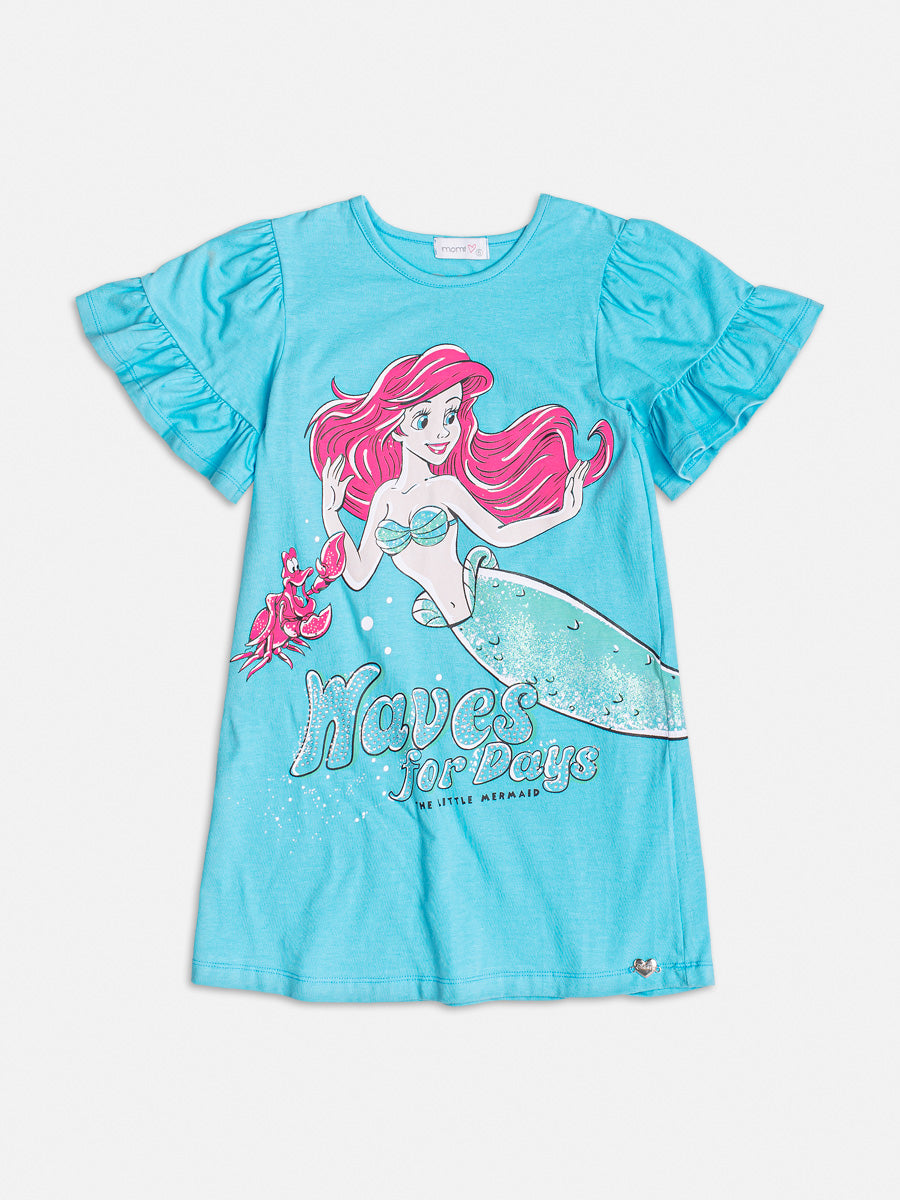 Vestido Infantil Momi Verão Azul Ariel Disney