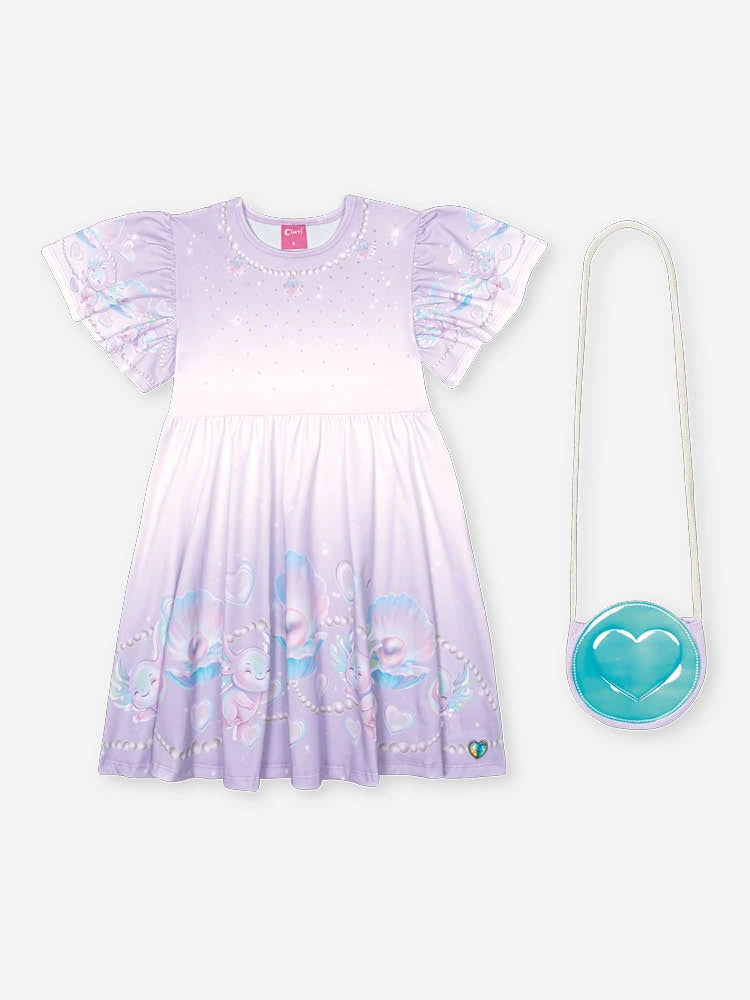 Vestido Infantil Cinti Verão Lilás Axolote e Conxinhas com Bolsinha