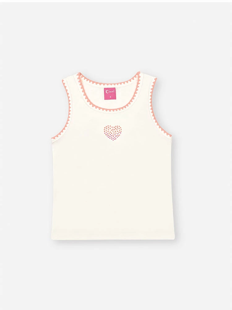 Conjunto Infantil Cinti Verão com Saia Laranja em Tule e Regata Coração