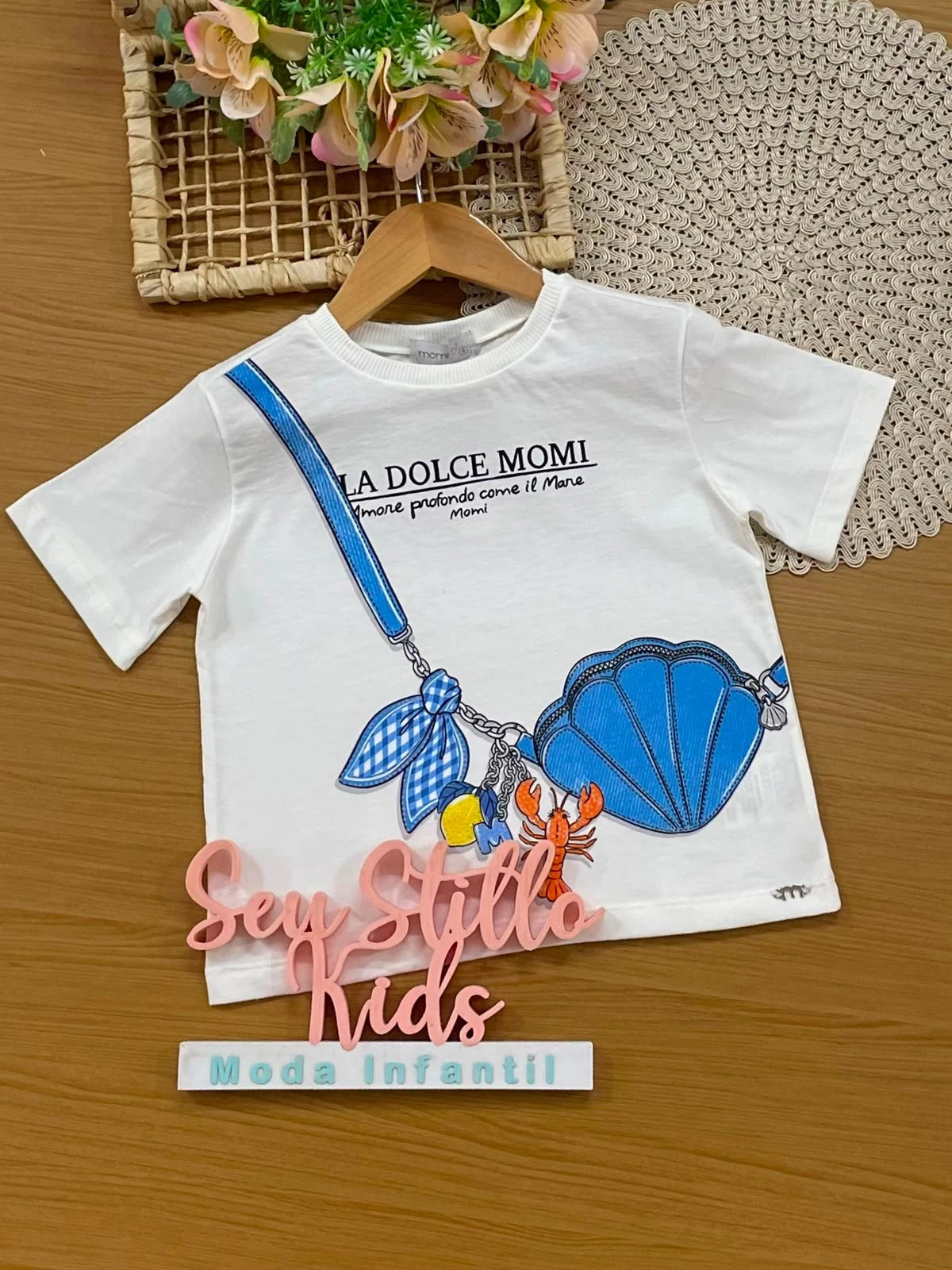 Blusa Infantil Menina Momi Branca Bolsinha 3D com Strass