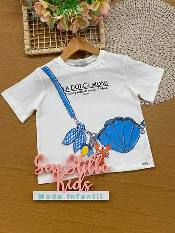 Blusa Infantil Menina Momi Branca Bolsinha 3D com Strass