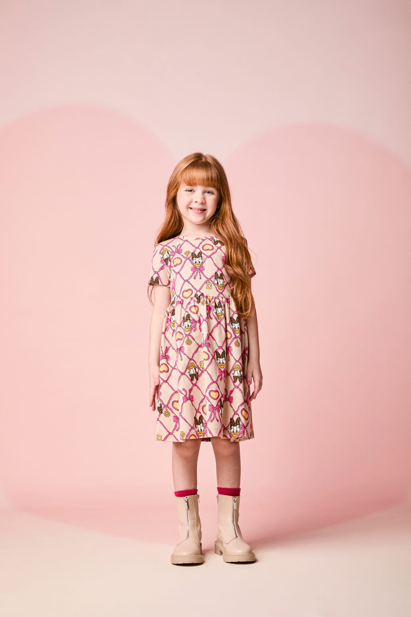 Vestido Infantil Momi Inverno Bege Lacinhos Daisy Disney