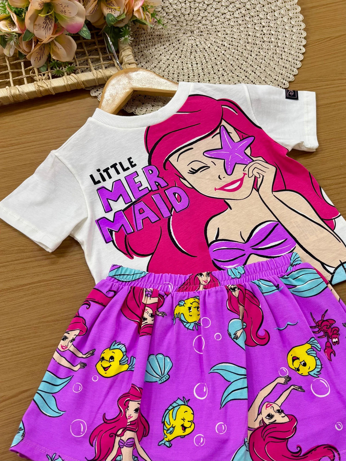 Conjunto Infantil Menina Bimbi com Saia Lilás e Blusa Ariel Disney