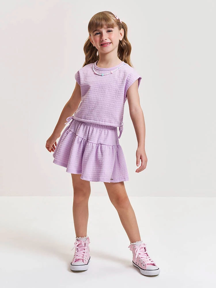 Conjunto Infantil Cinti Verão, Shorts e Blusa Lilás com Acessório