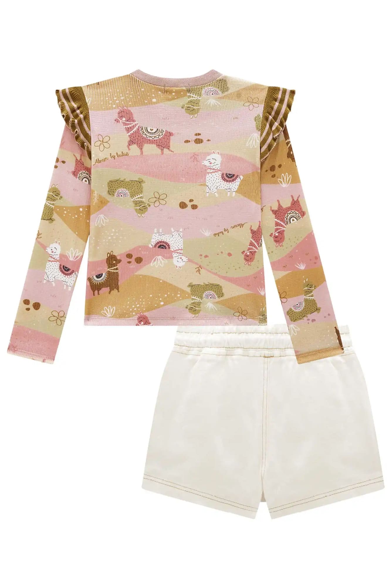 Conjunto Infantil Kukiê Inverno Short Saia e Blusa Manga Longa Lhamas
