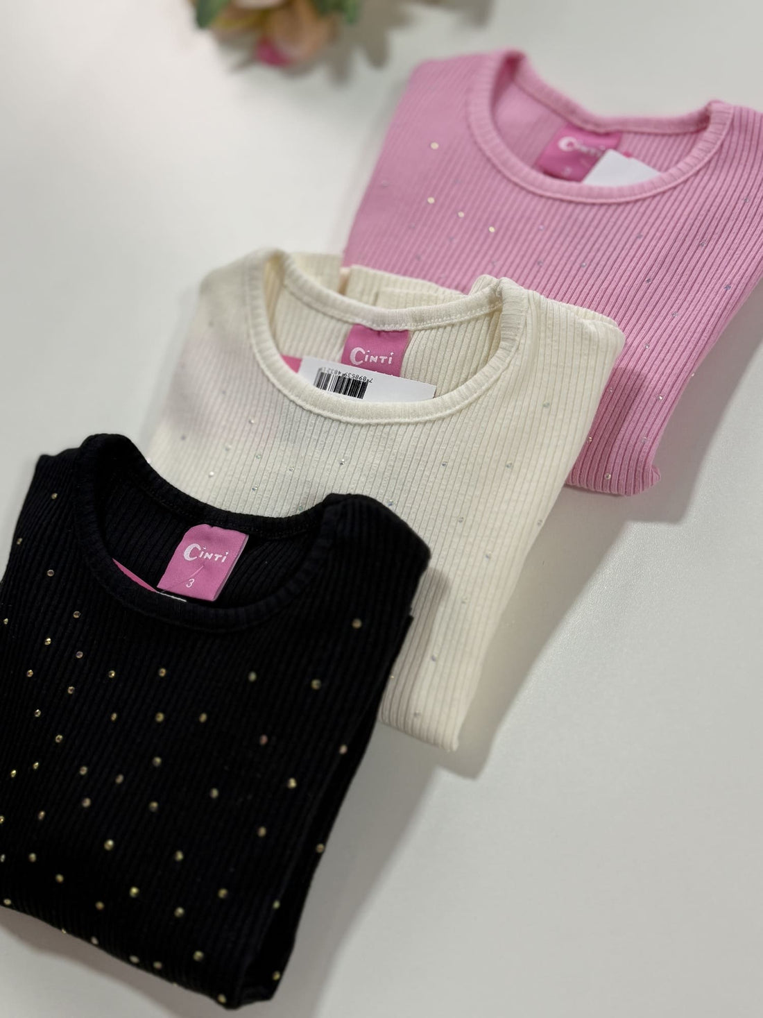 Blusa Infantil Cinti Inverno Manga Longa Canelada Rosa Strass