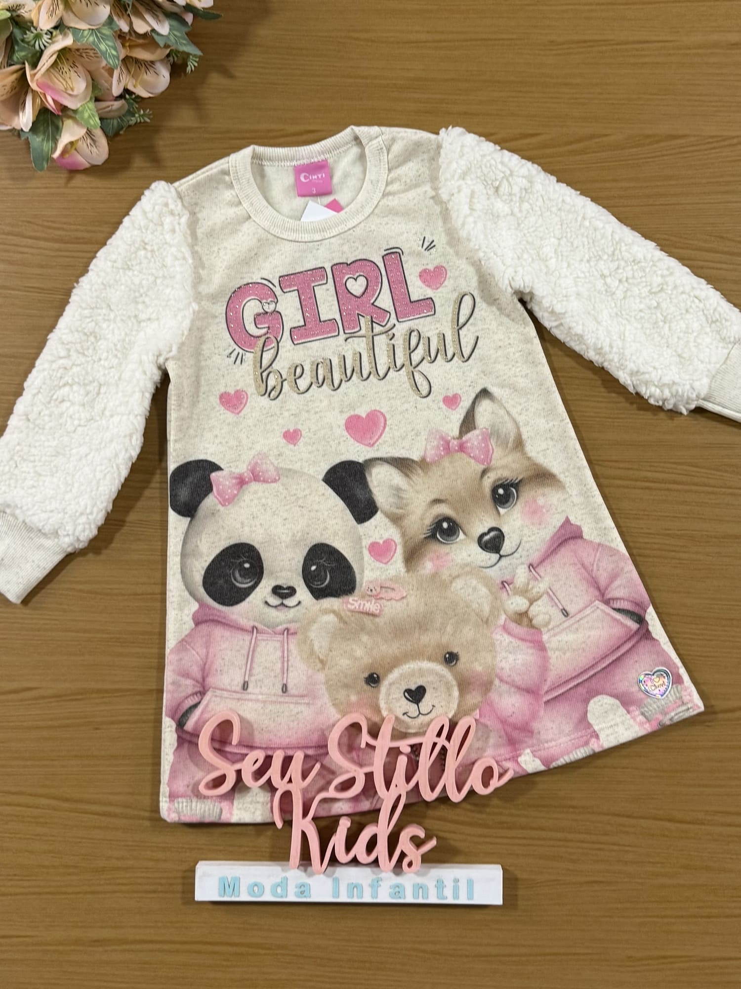 Vestido Infantil Cinti Inverno Off White Bichinhos Beautiful