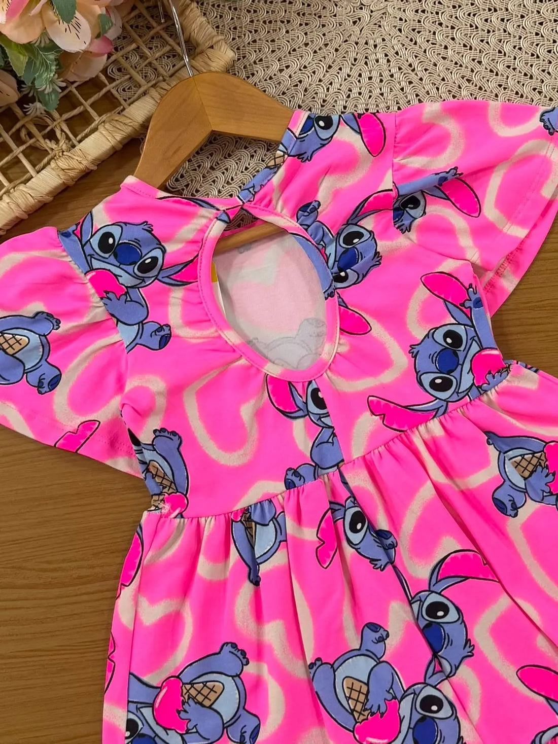 Vestido Infantil Momi Rosa Stitch Sorvetinho Disney