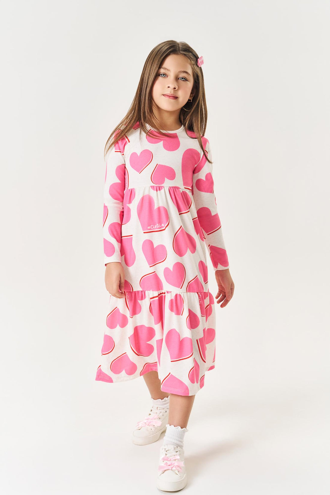 Vestido Infantil Cinti Inverno Midi Corações