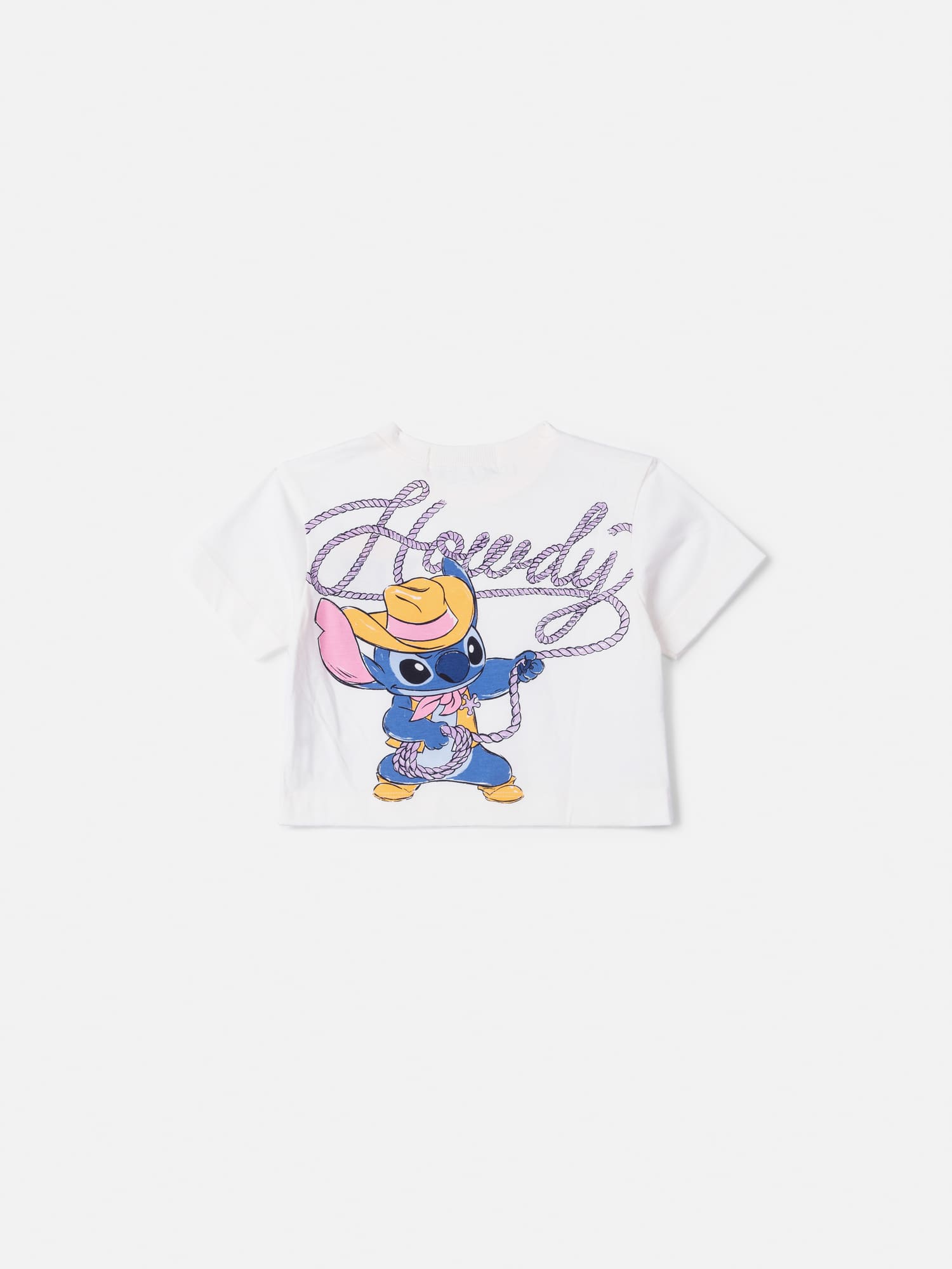 Blusa Infantil Animê Verão Branca Stitch Cowboy Disney