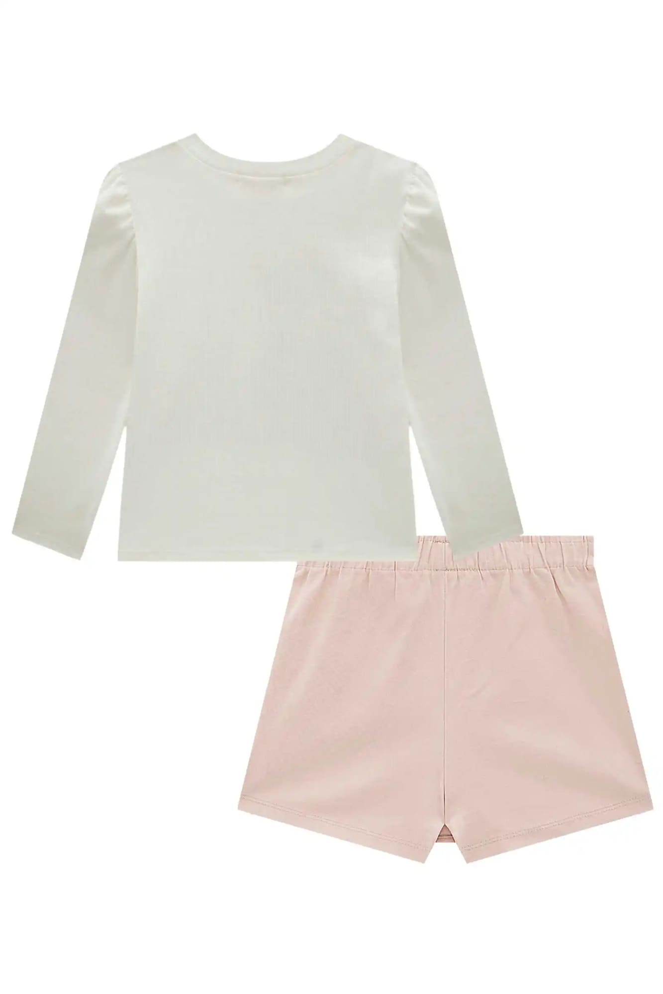 Conjunto Infantil Kukiê Inverno com Short-Saia Rosa e Blusa Manga Longa Ursinha Country