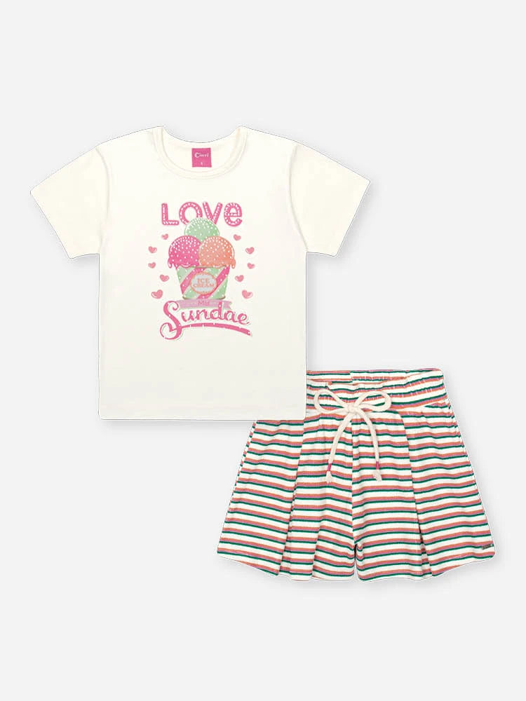 Conjunto Infantil Cinti Verão com Shorts Colorido e Blusa Sorvetinho Love