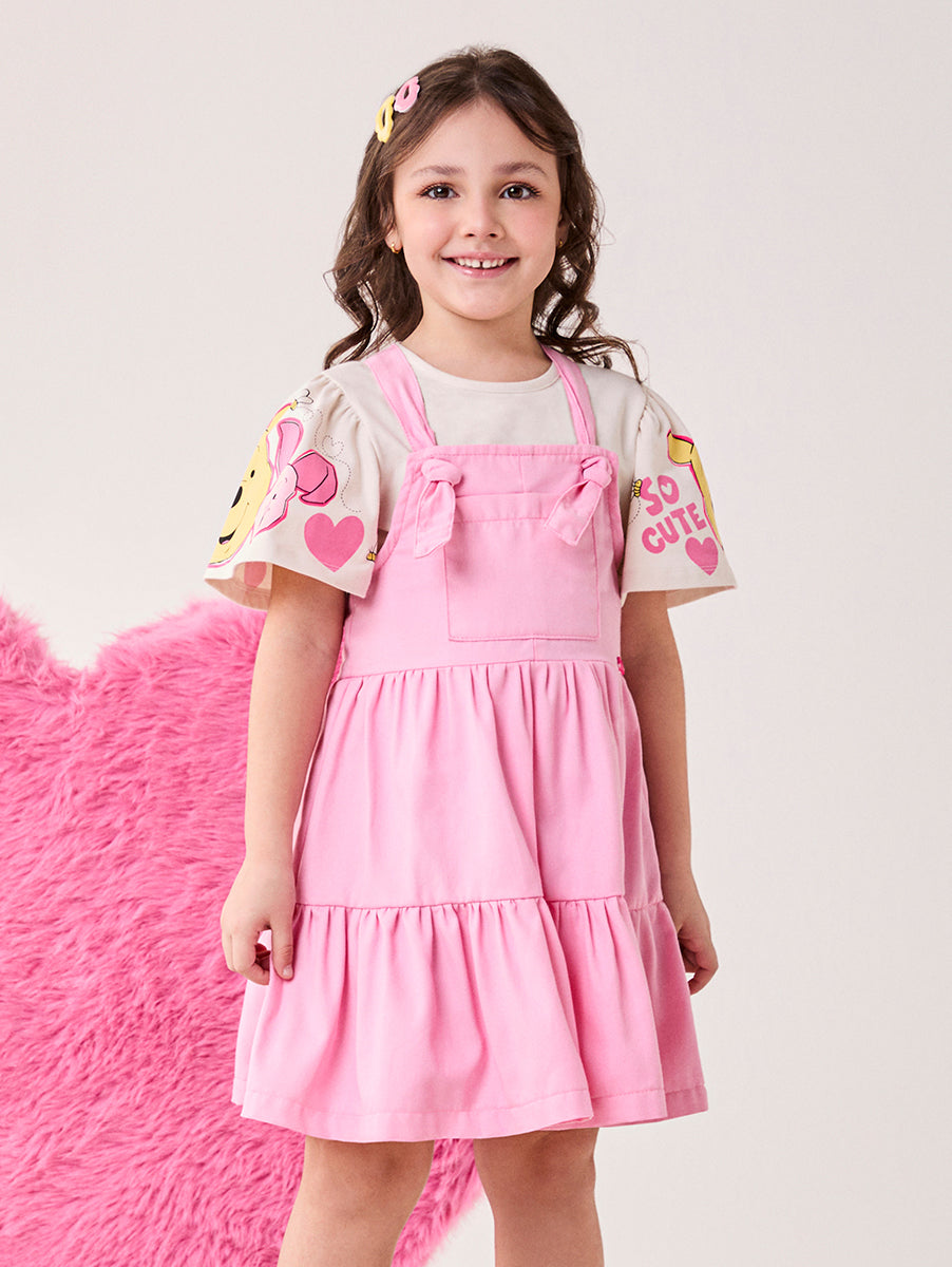 Salopete Infantil Bimbi Inverno com Bolsinho Rosa