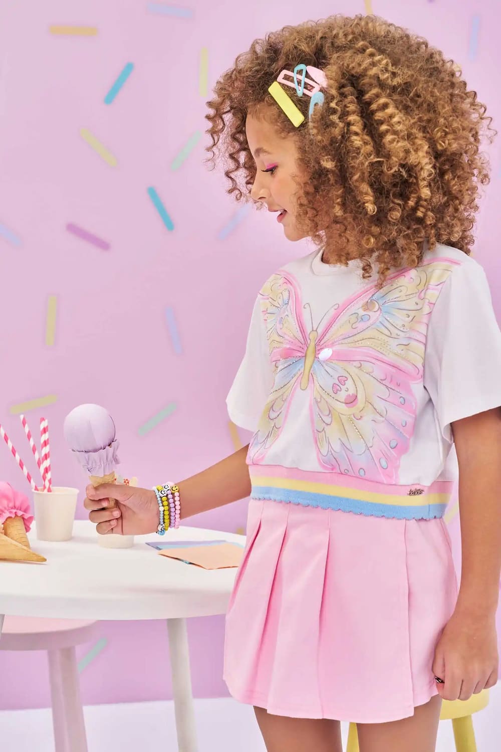 Blusa Infantil Kukie Verão Branca Borboleta