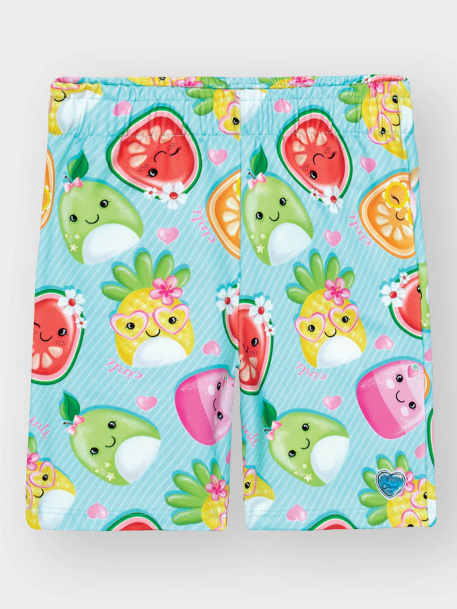 Conjunto Infantil Cinti Verão com Shorts Ciclista Azul e Blusa Branca Frutinhas