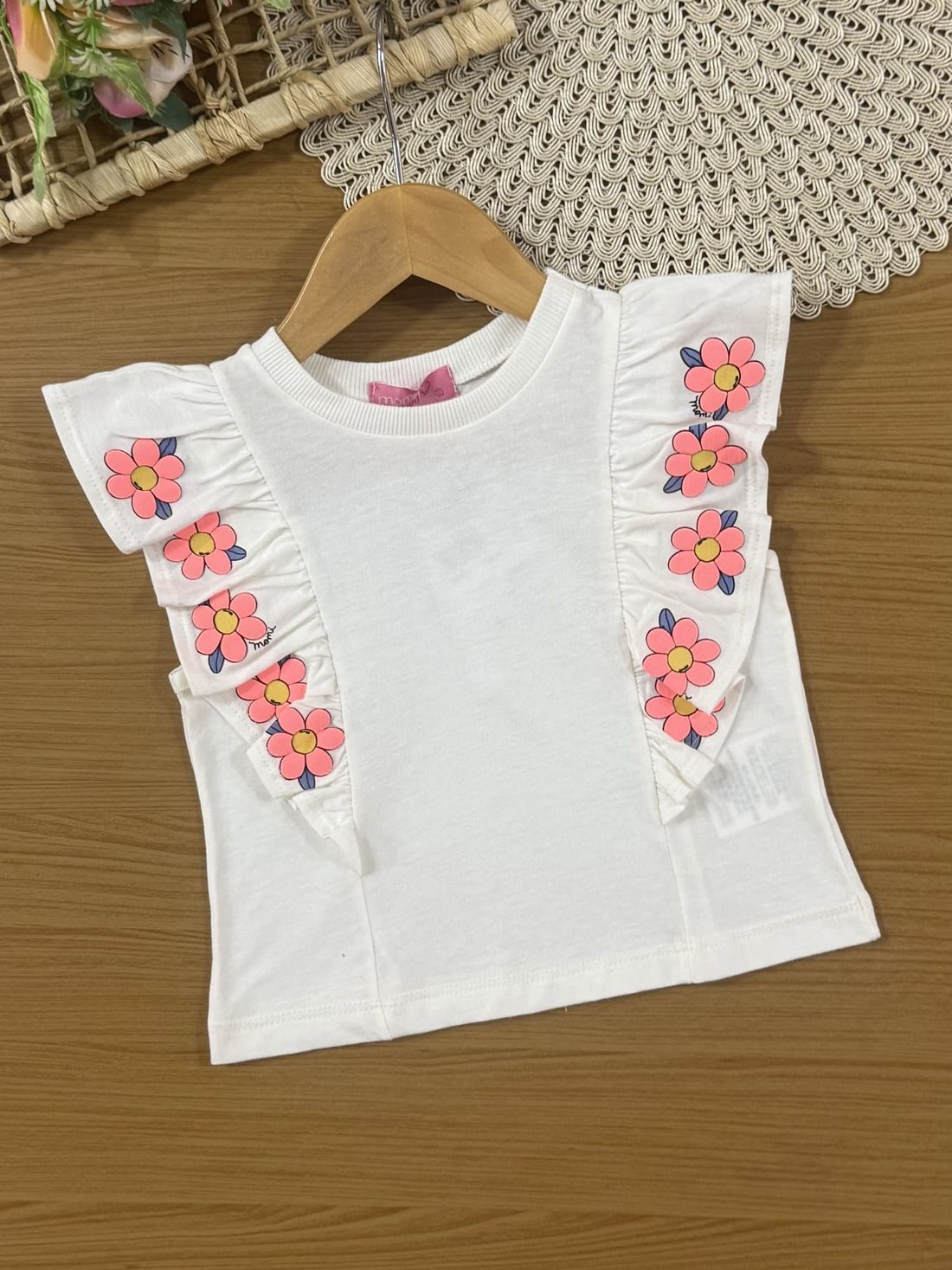 Conjunto Infantil Momi Verão com Saia e Blusa Branca Flozinhas