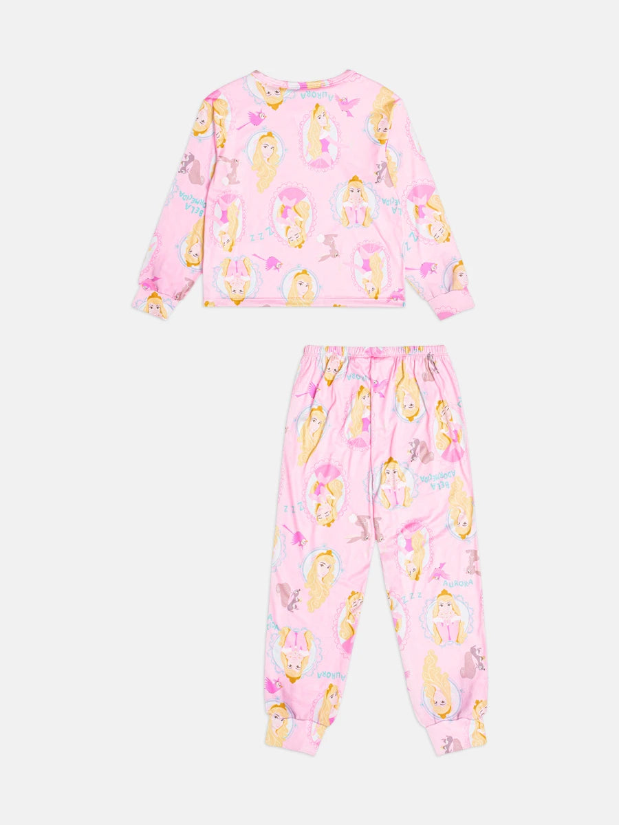 Pijama Infantil Bimbi inverno com Calça e Blusa Manga Longa Rosa Aurora Disney
