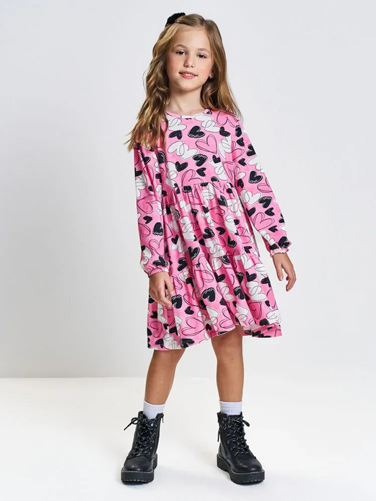 Vestido Infantil Cinti Inverno Manga Longa Rosa Corações