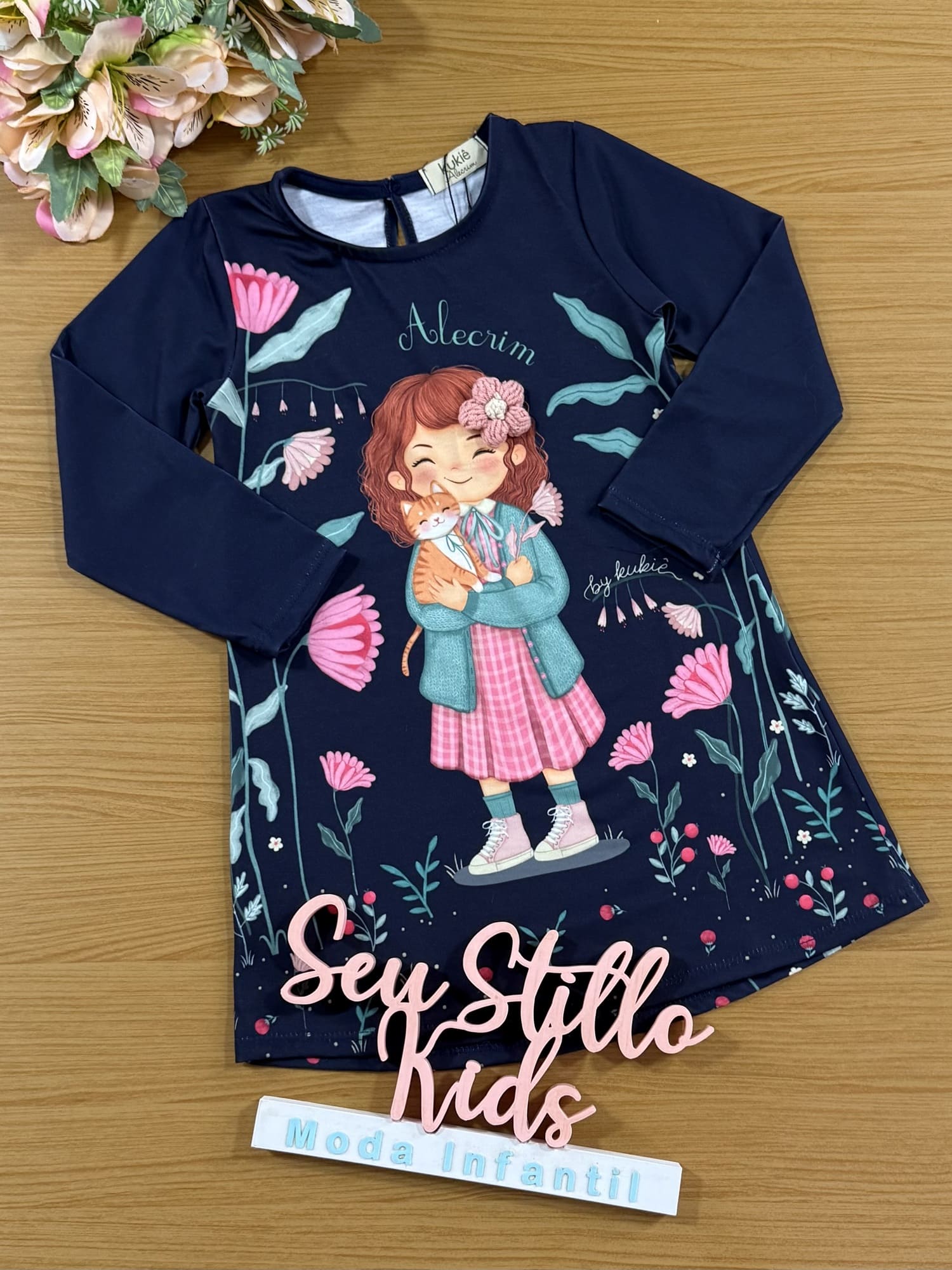 Vestido Infantil Kukie Inverno Azul Marinho Menina no Campo