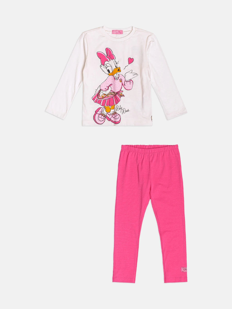 Conjunto Infantil Momi Inverno com Calça Legging Rosa e Blusa Manga Longa Daisy e Donald Love Disney