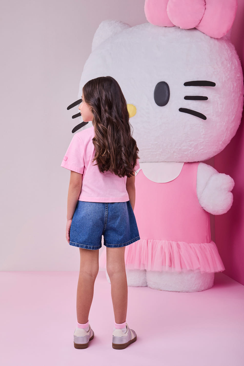 Blusa Infantil Momi Verão Rosa Hello Kitty Strass
