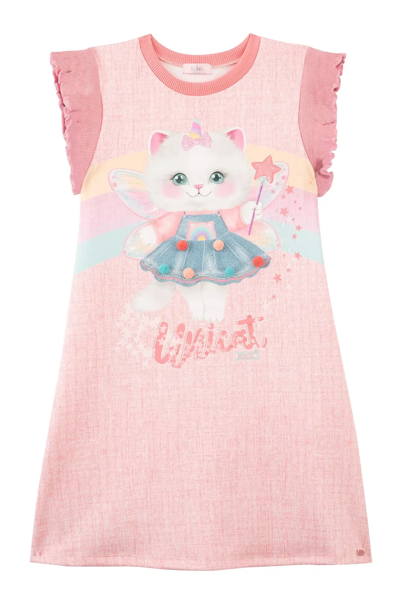 Vestido Infantil Kukiê Inverno Rosa Gatinha Fadinha