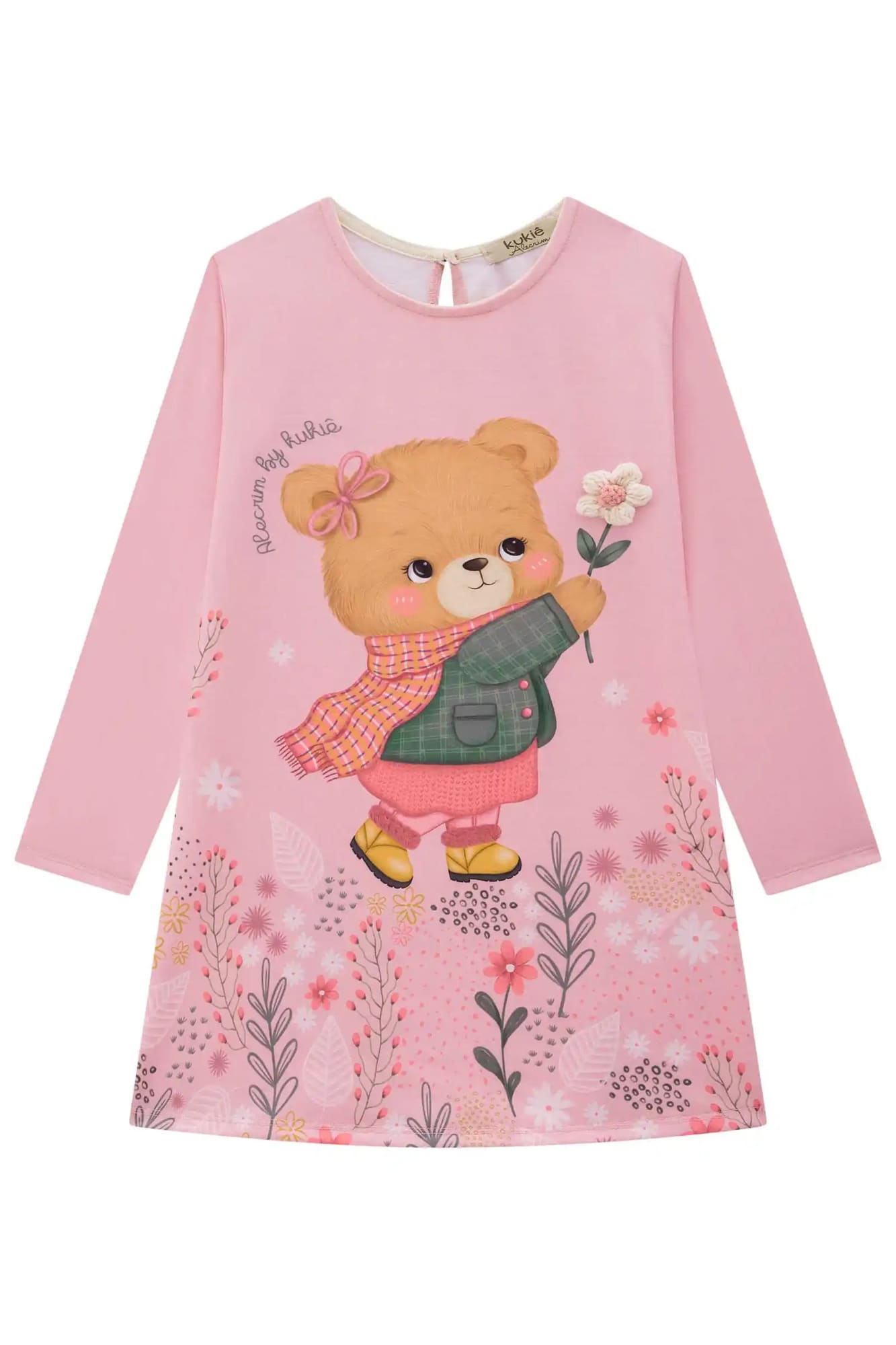 Vestido Infantil Kukie Alecrim Inverno Rosa Ursinha