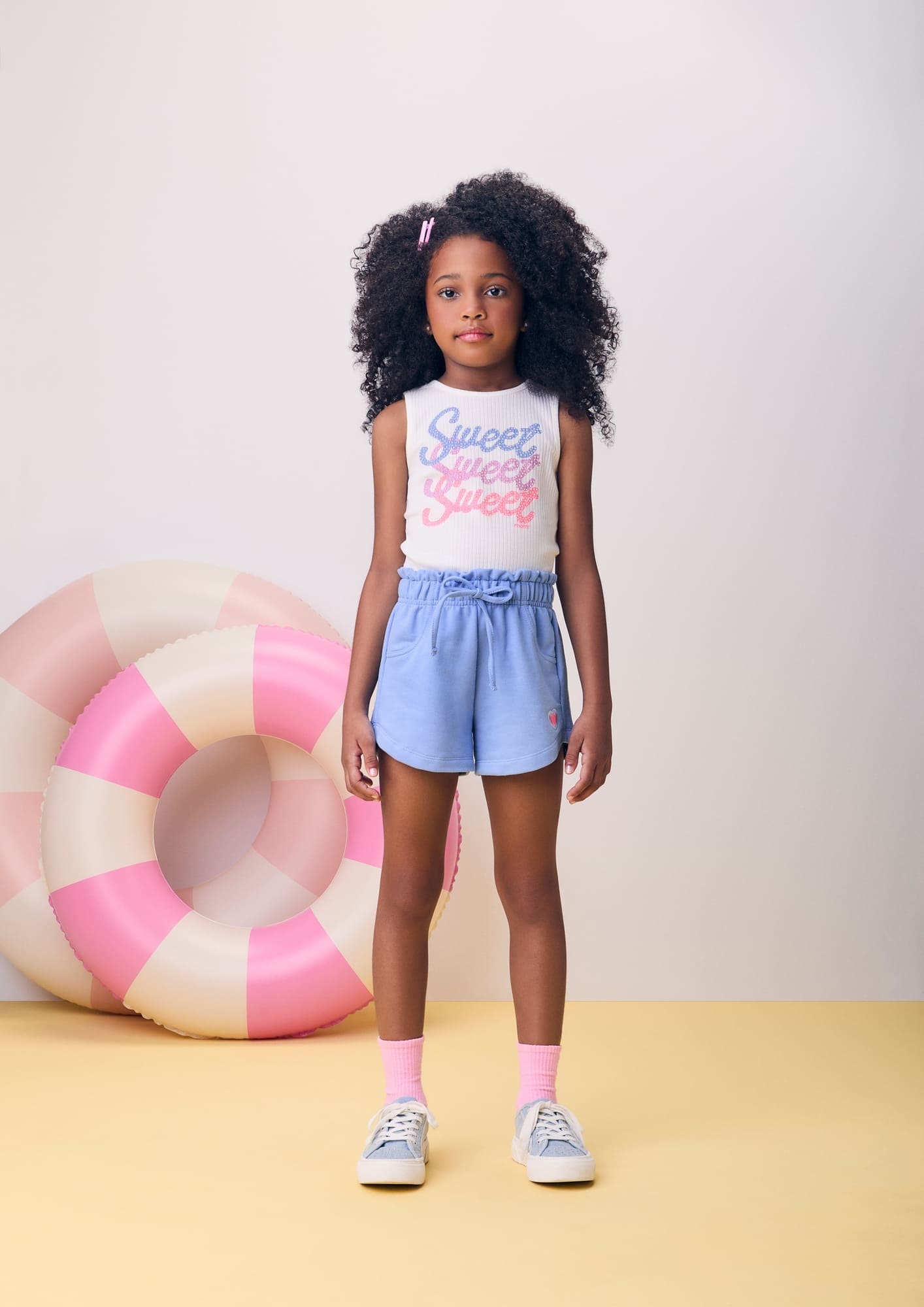 Conjunto Infantil Momi Verão com Shorts Azul e Regata Branca Sweet