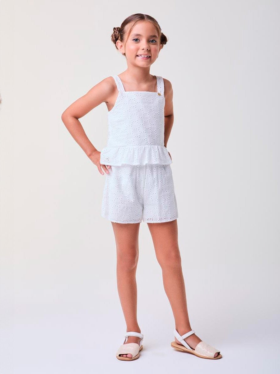 Conjunto Infantil Bimbi Verão com Shorts e Blusa em Laise Branco