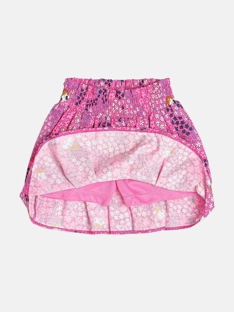 Conjunto Infantil Momi Inverno com Saia Rosa Floral e Blusa Manga Curta Margarida Disney