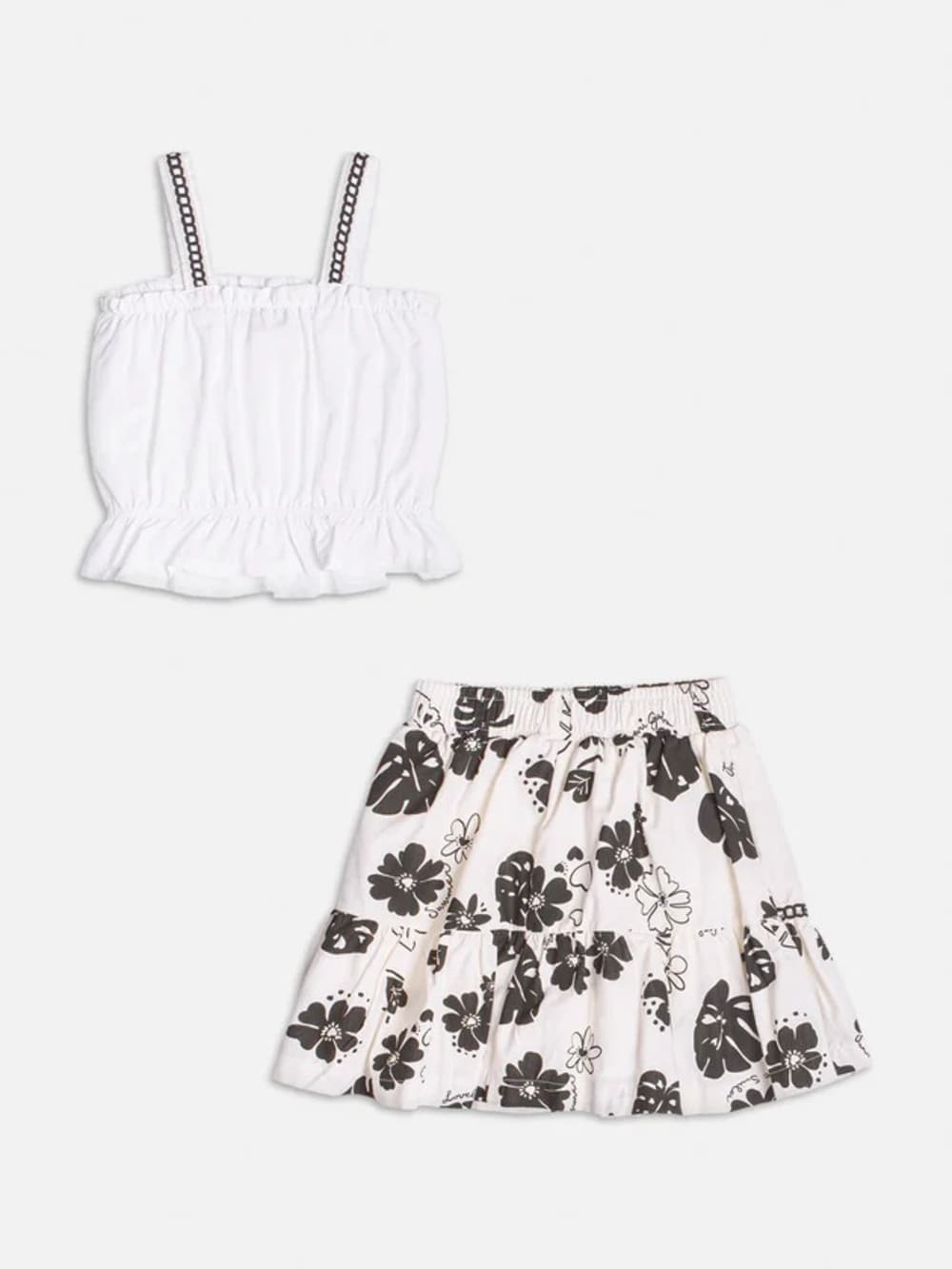 Conjunto Infantil Momi Verão Saia Floral Preta e Blusa