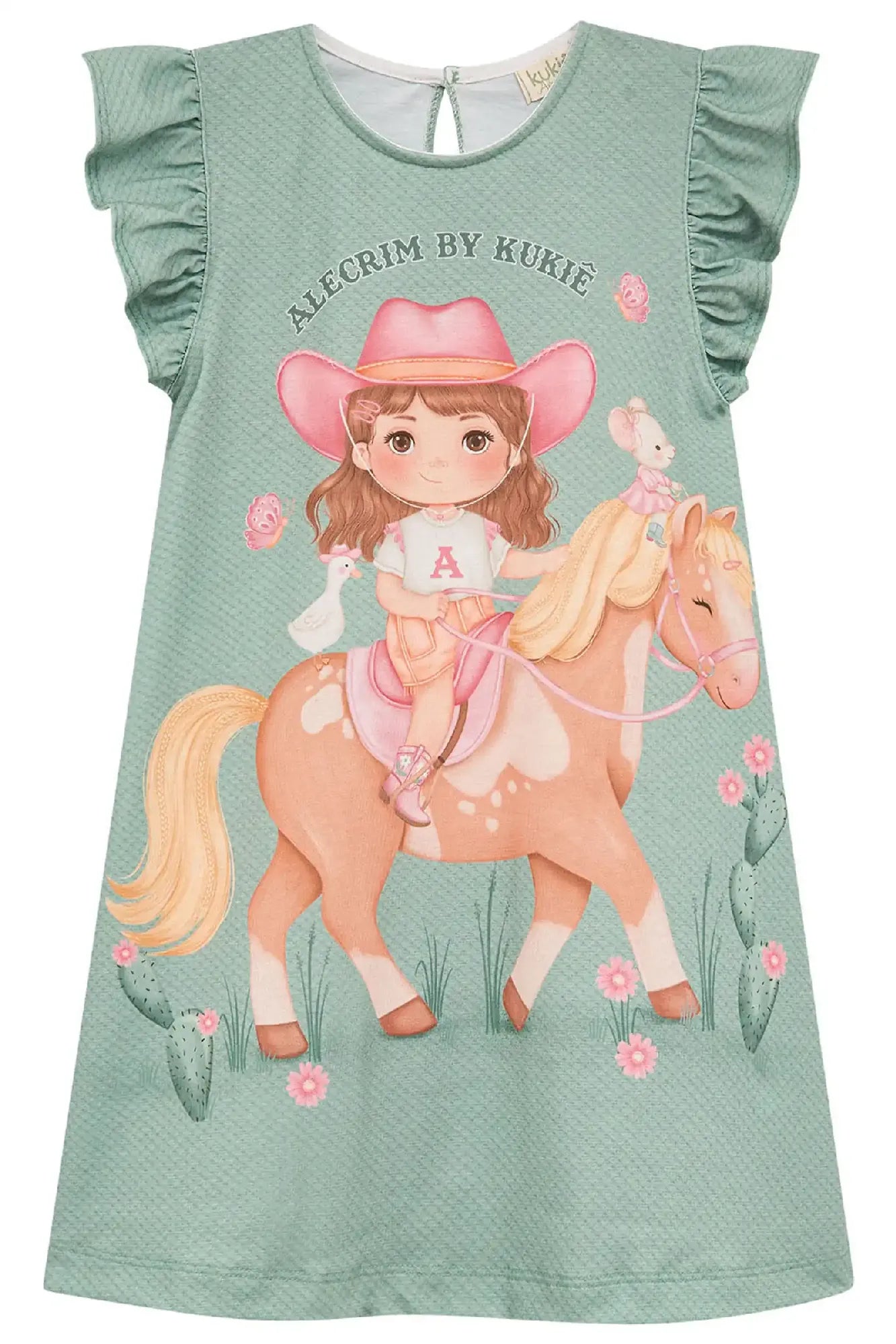 Vestido Infantil Kukiê Verão Verde Menininha Boiadeira