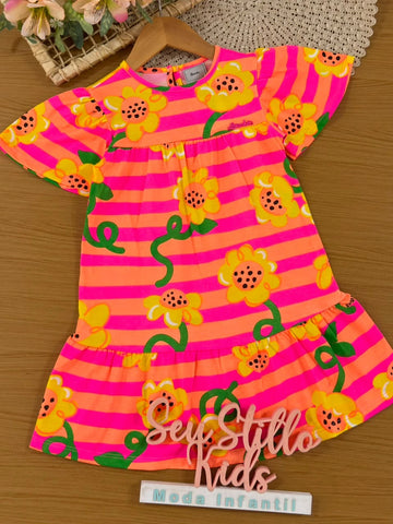 Vestido Infantil Bimbi Listrado Colorido Girassol