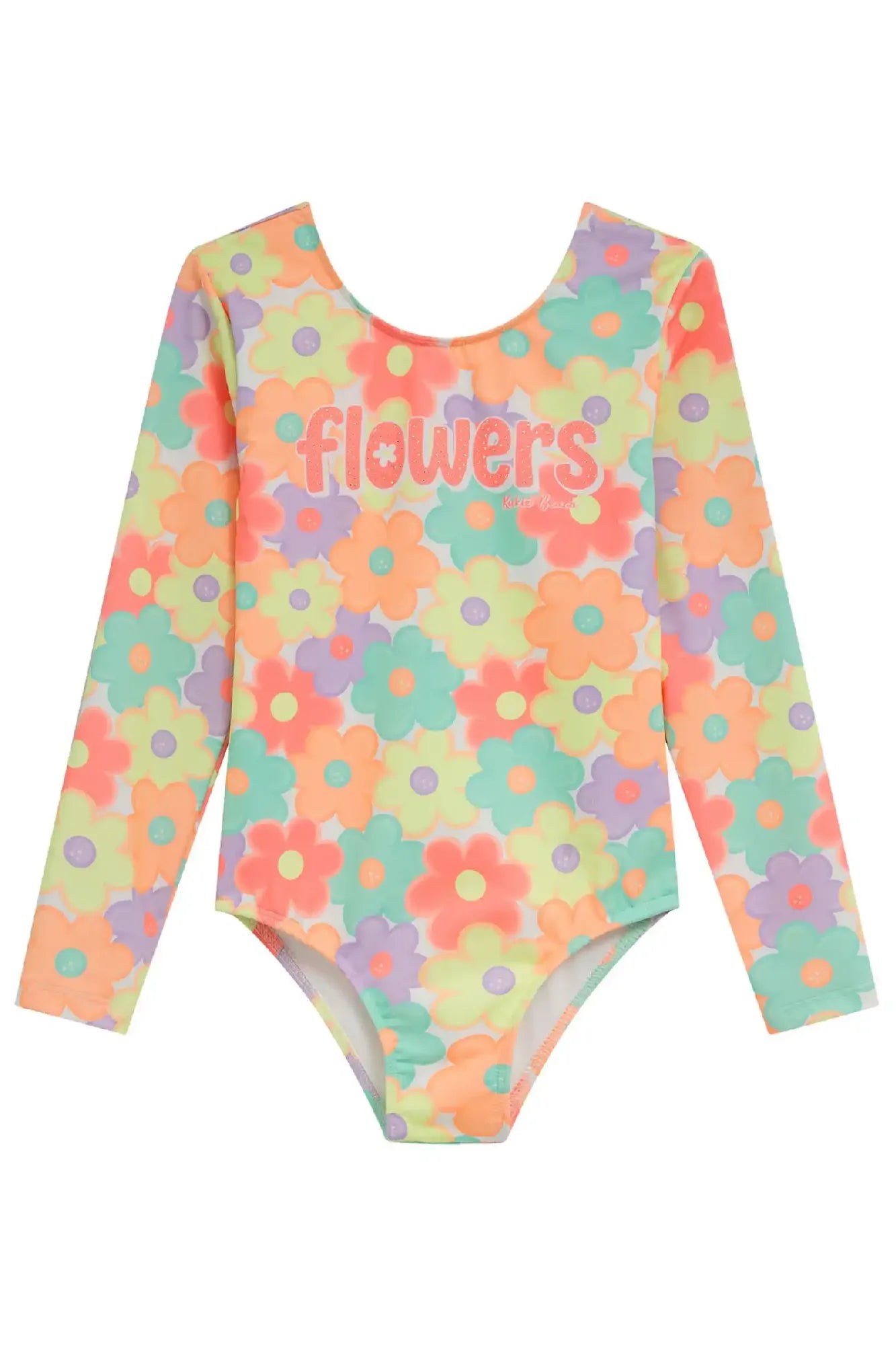 Maiô Infantil Menina Kukiê Manga Longa Colorido Flowers