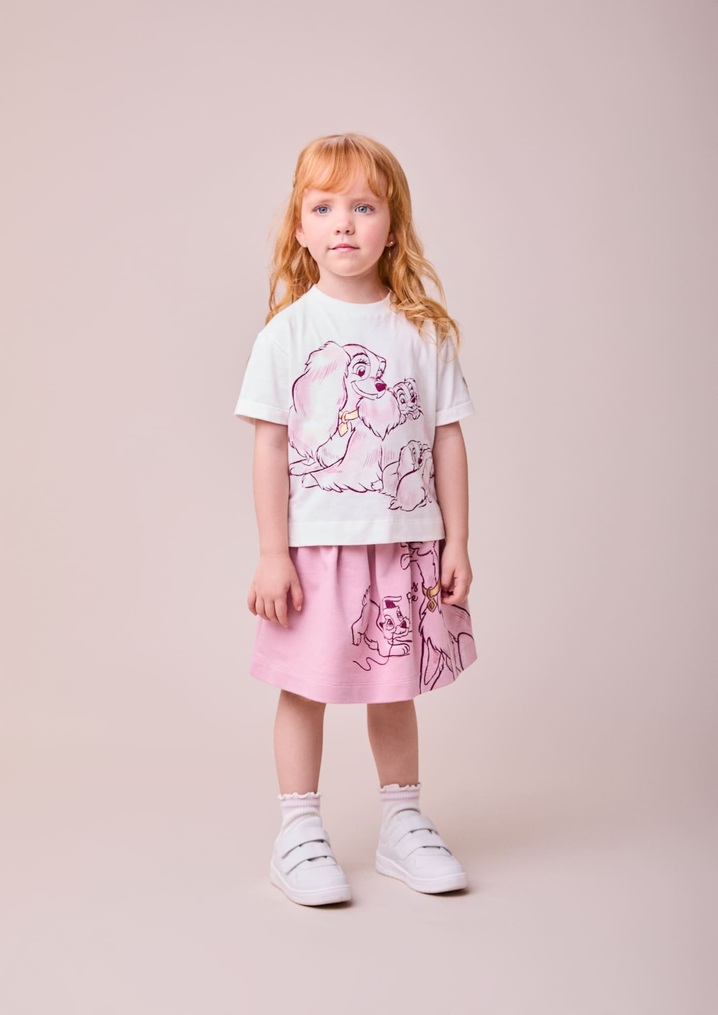 Conjunto Infantil Animê Inverno com Saia Rosa e Blusa A Dama e o Vagabundo Disney