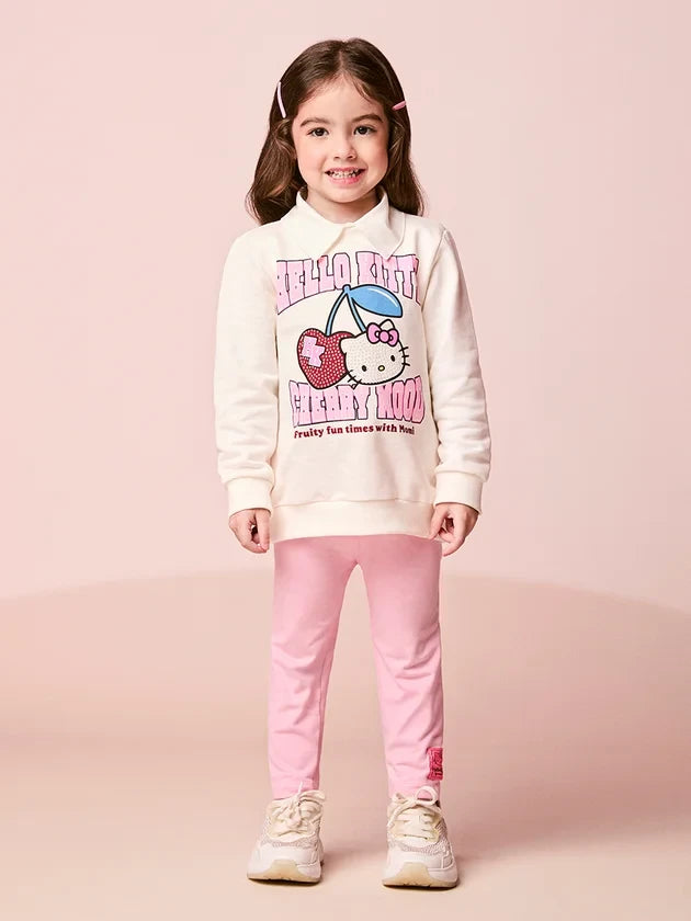 Conjunto Infantil Momi Inverno com Calça Legging Rosa e Moletom sem Flanela Hello Kitty Cherry