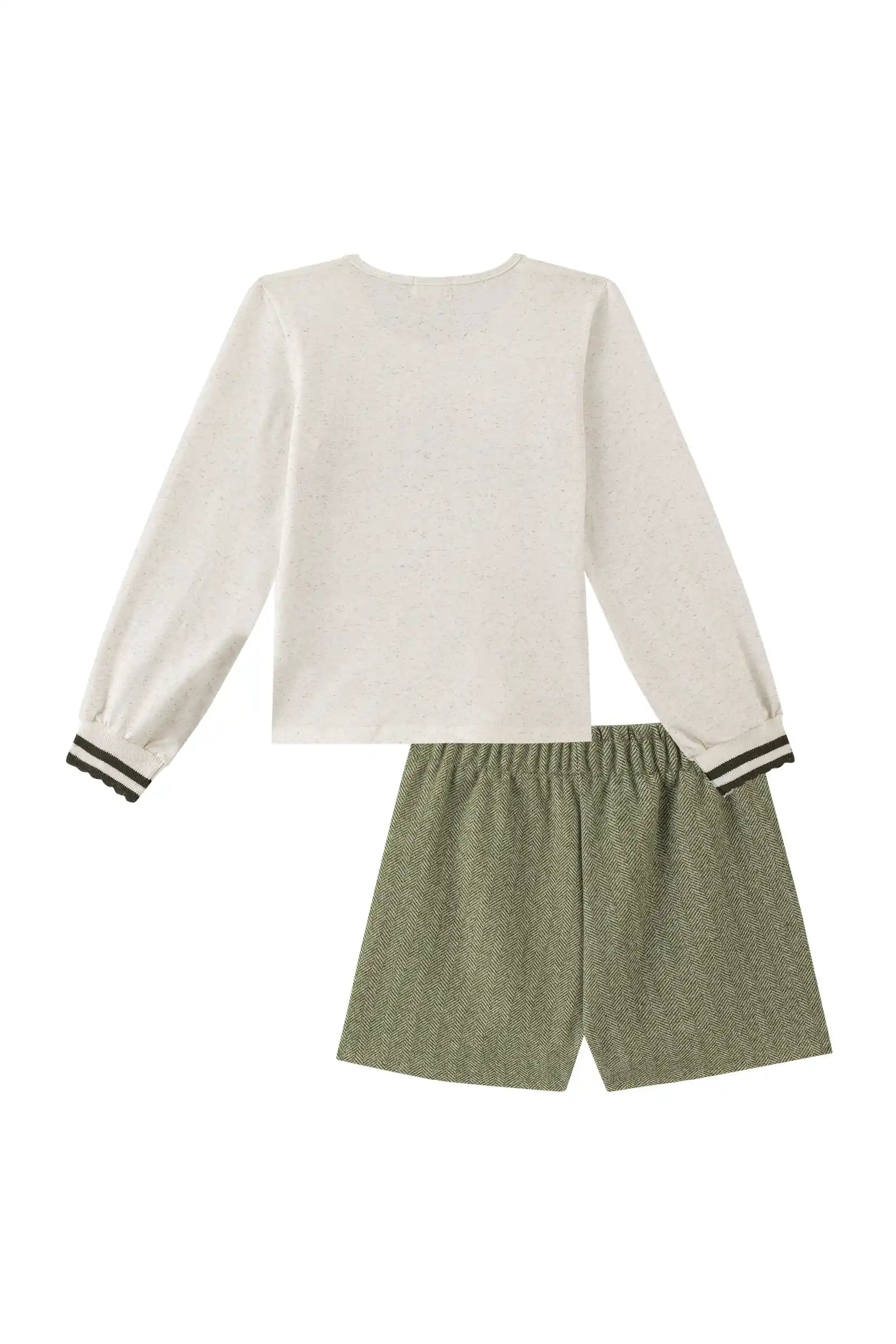 Conjunto Infantil Kukiê Inverno com Shorts Verde e Blusa Manga Longa Hello