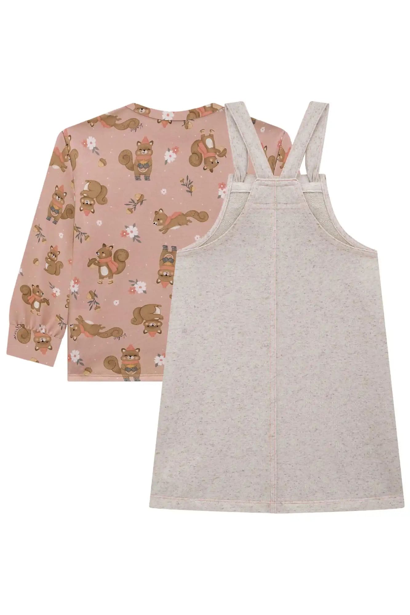 Salopete Infantil Kukiê Inverno com Blusa Térmica Rosa Esquilinho