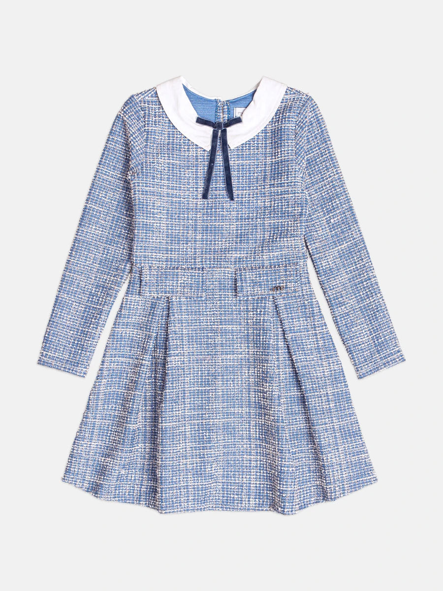 Vestido Infantil Momi Inverno Azul Tweed com Gola