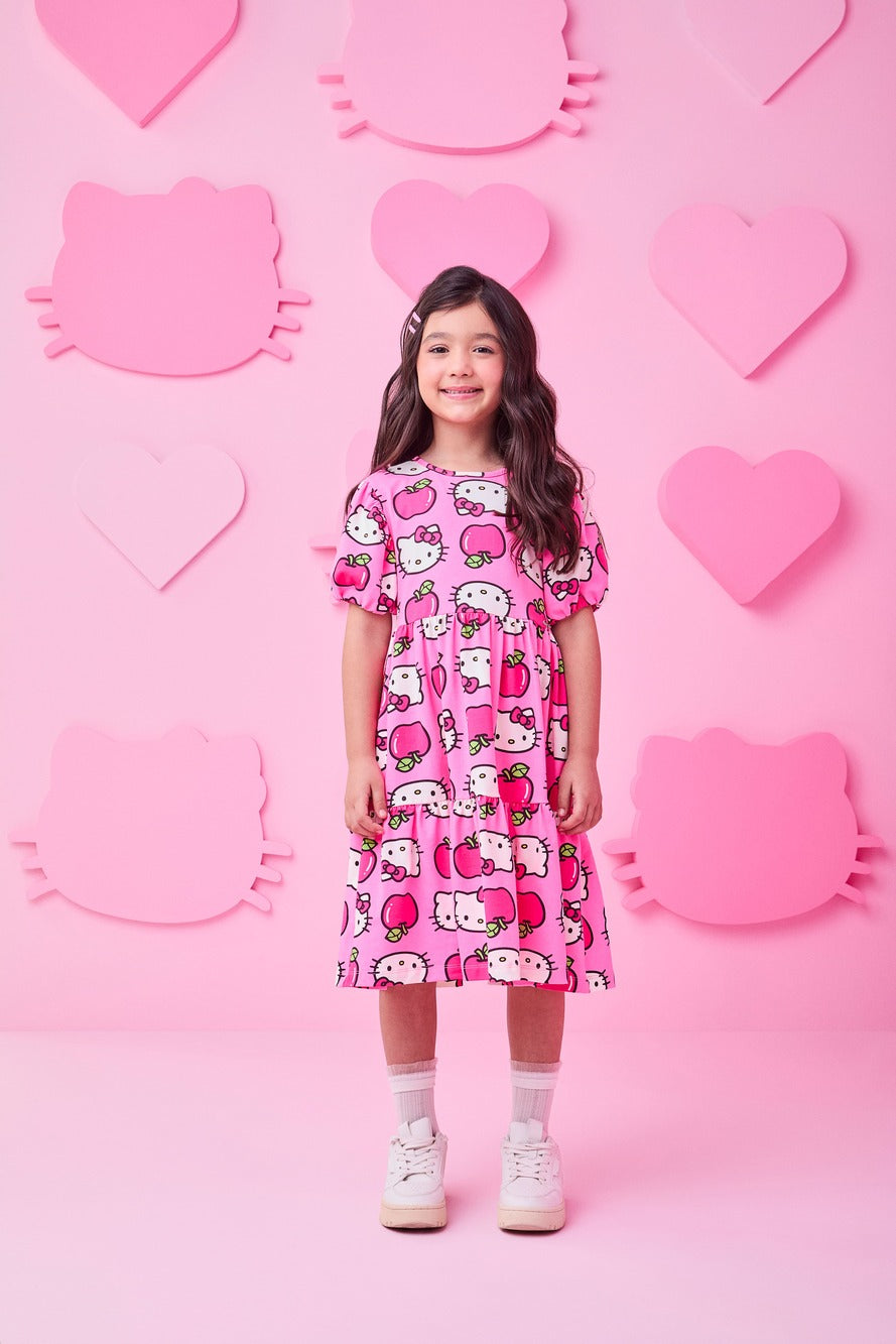Vestido Infantil Momi Verão Rosa Hello Kitty