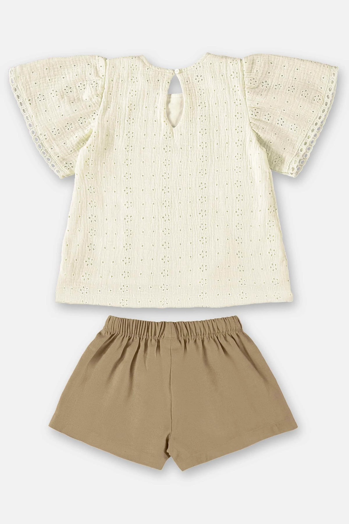 Conjunto Infantil Up Baby Verão Shorts e Blusa Laise Creme