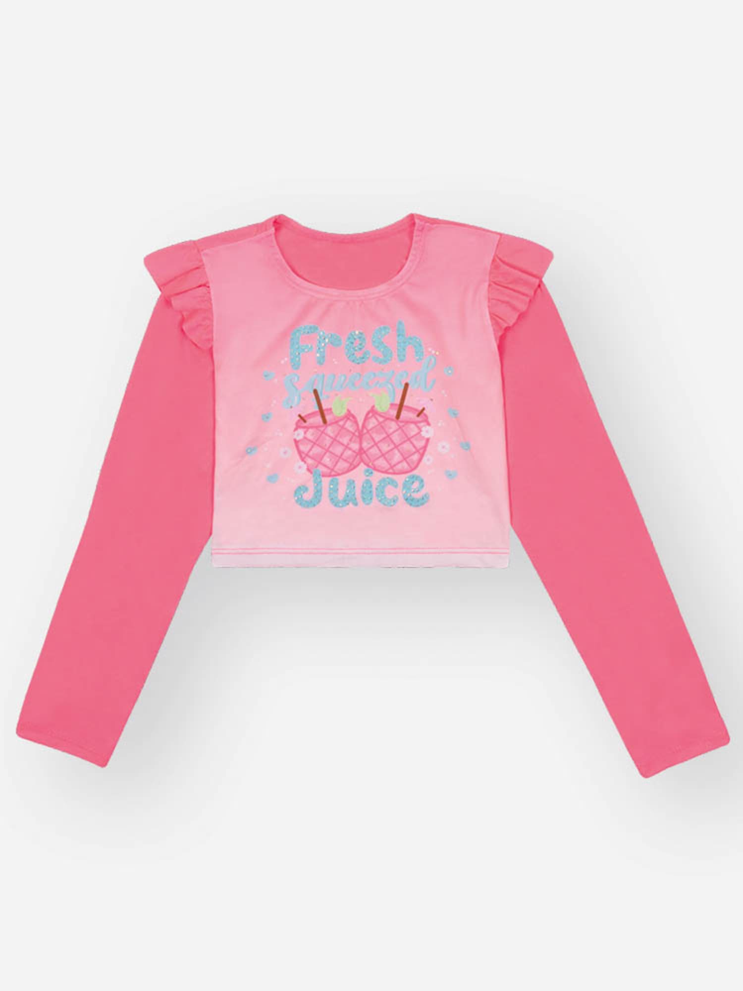 Biquíni Infantil Cinti Verão com Cropped  Manga Longa Rosa Neon Fresh